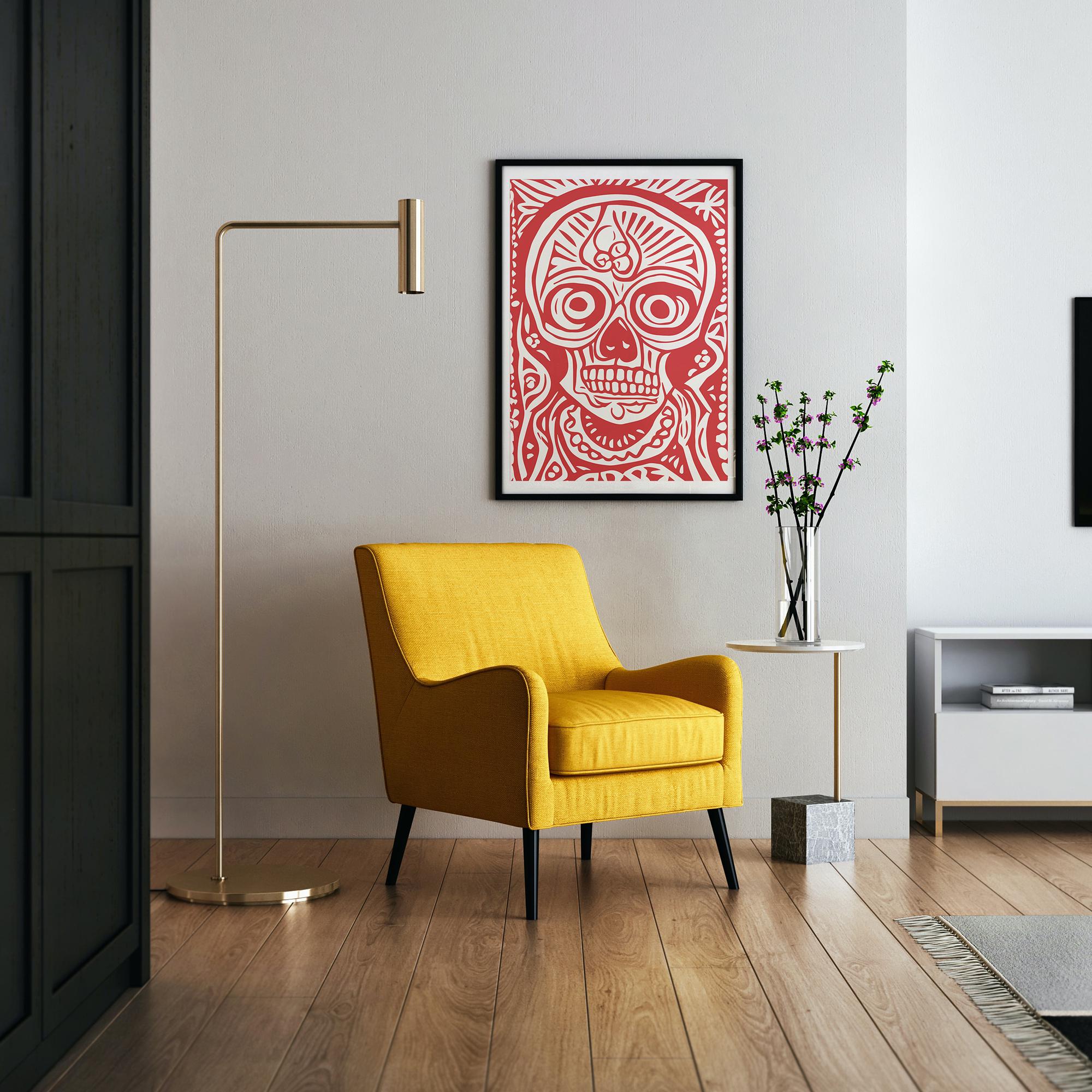 Bold Red Skull Art Print - Museum Quality, Framed in Durable Wood, Ready to Hang, High-Quality Paper, Perfect for Art Lovers!