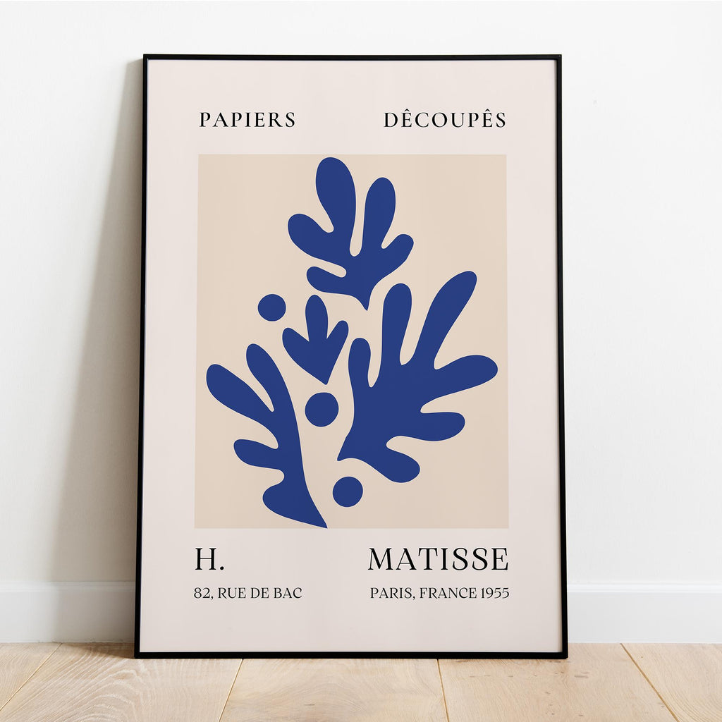 Matisse-Inspired Blue Abstract Cut-Out Poster - Museum Quality Paper, Ready-to-Hang, Sustainable Materials, Elegant Home Decor