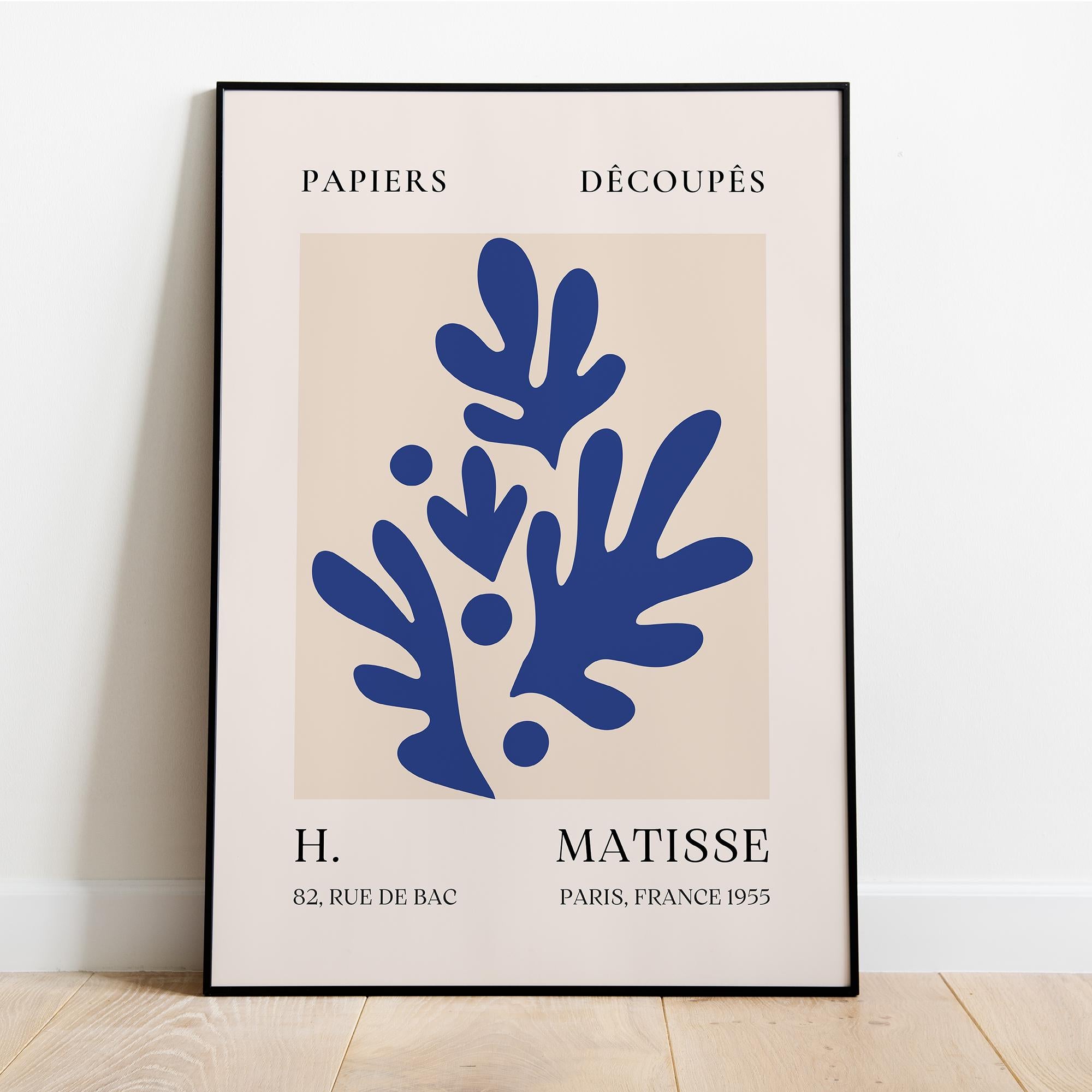 Matisse-Inspired Blue Abstract Cut-Out Poster - Museum Quality Paper, Ready-to-Hang, Sustainable Materials, Elegant Home Decor