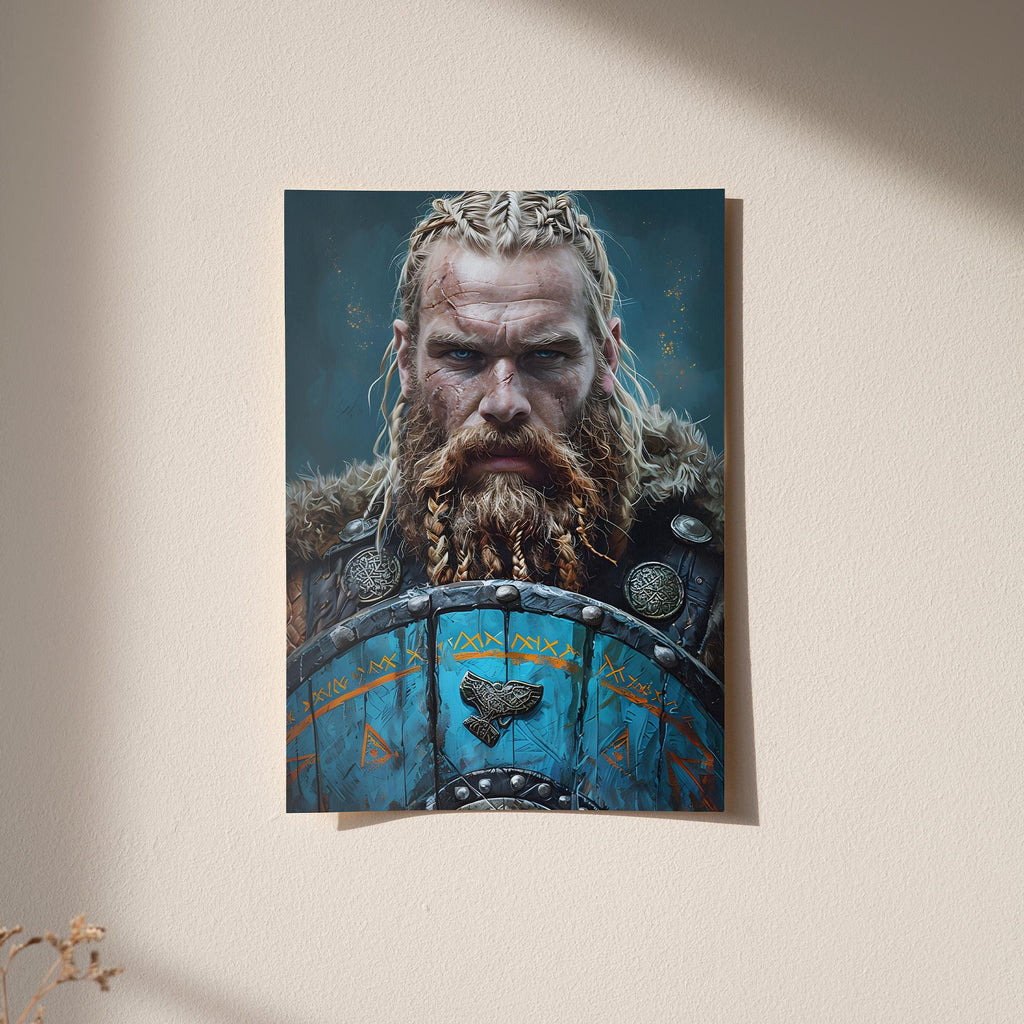 Viking Warrior Wall Art | Norse Mythology Poster | Framed or Canvas Print | Nordic Decor | Battle-Ready Viking | Gift | Digital Print