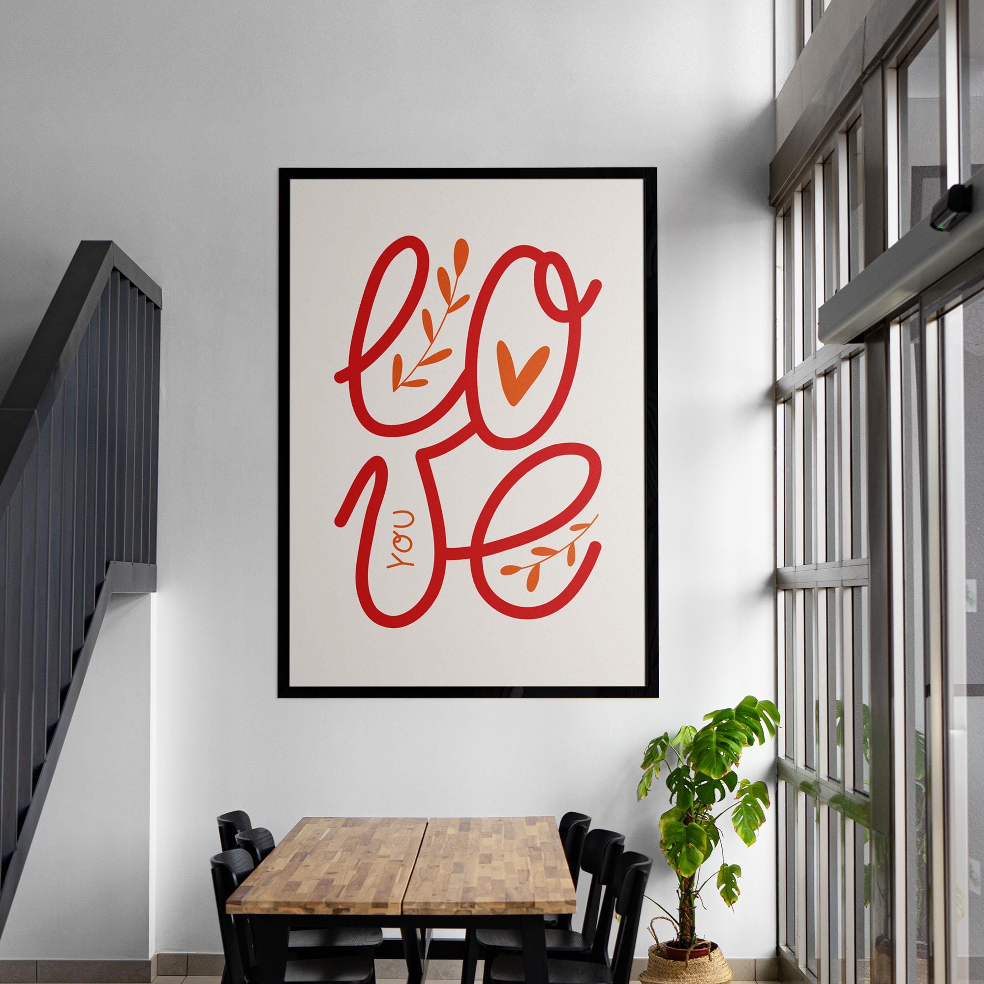 Love You Poster - Museum-Quality Art Print, Solid Wood Frame, Ready to Hang, Sustainable Paper, Perfect Gift for Home Decor