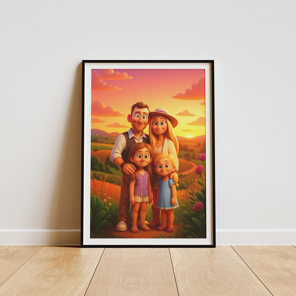 Custom Animated Character Family Portrait – Personalized Cartoon Style Art
