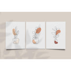 Minimalist Line Art Plant Set - 3 Piece Botanical Wall Art, Abstract Plant Prints, Scandinavian Decor, Modern Home Office Artwork