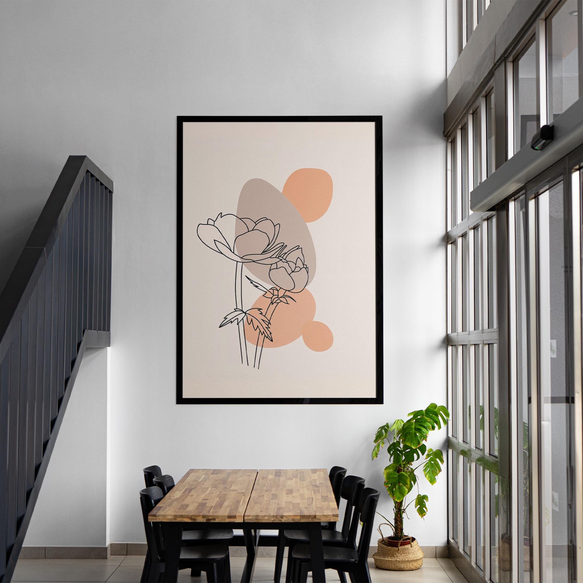 Minimal Botanical Line Art Poster – Modern Flower Wall Art for Living Room, Office & Bedroom – Neutral Wall Decor Print
