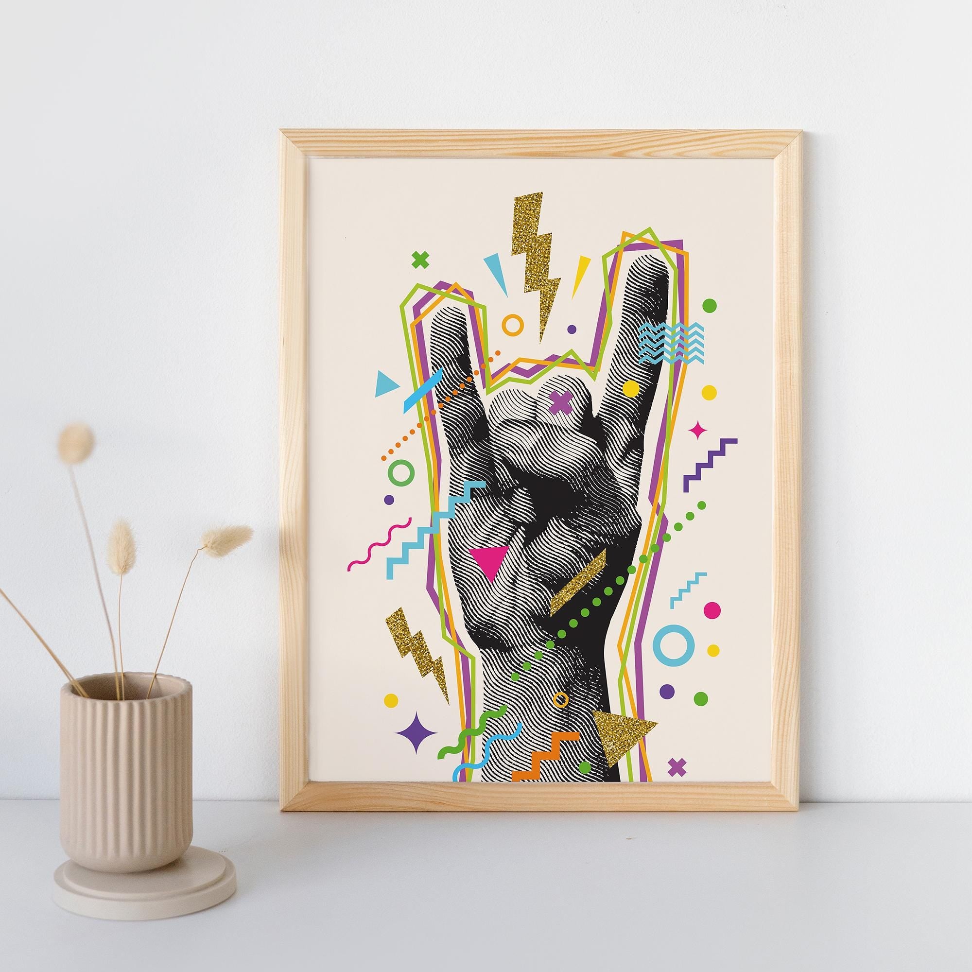 Retro Pop Art Hand Sign Poster - Museum-Quality Matte Print, Premium Pine Frame, Plexiglass Protection - 3 Frame Colors Available!