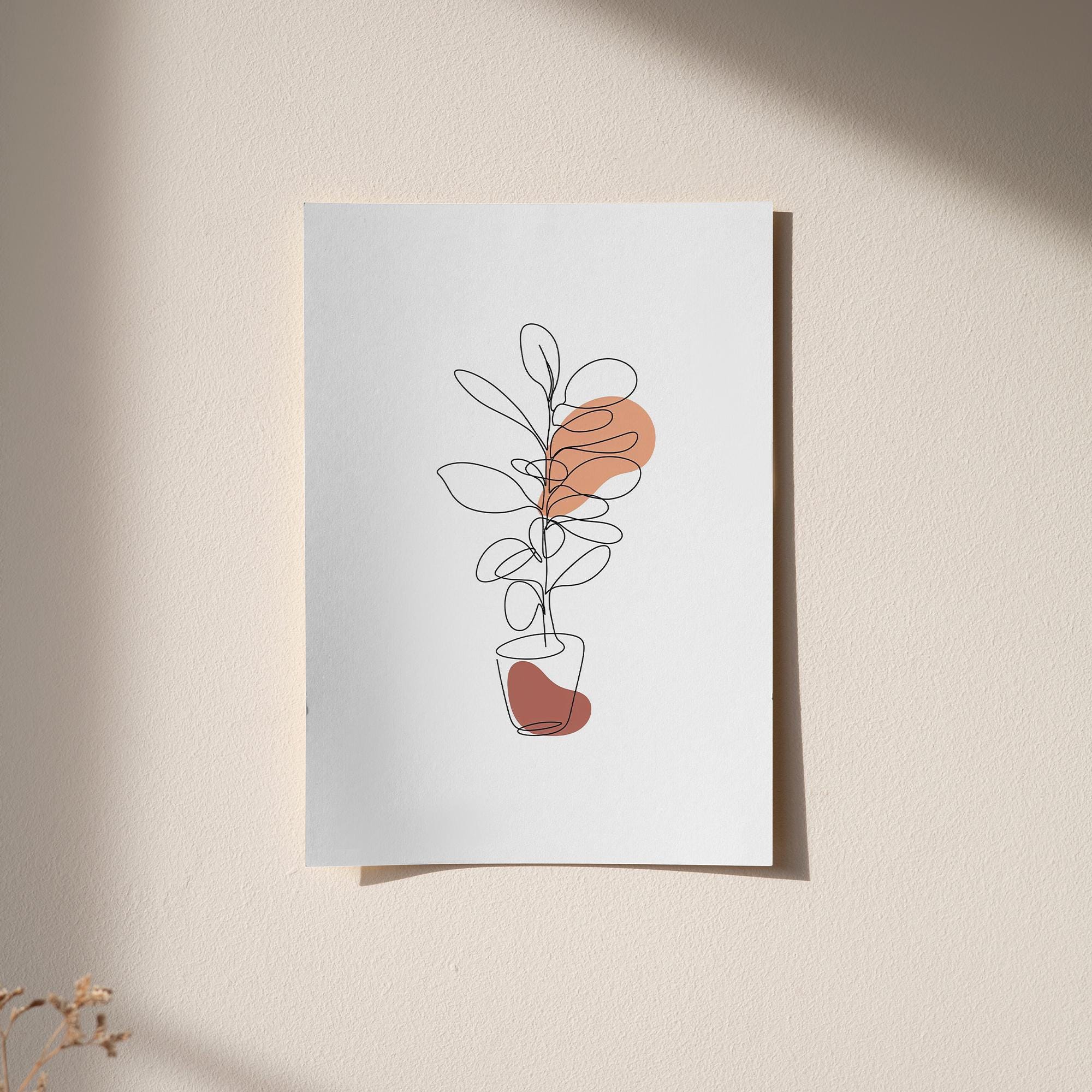 Minimalist Botanical Line Art Print – Abstract Plant Drawing, Modern Boho Wall Art, Scandinavian Poster, Neutral Aesthetic Decor