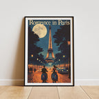 Romantic Paris Wall Art - Eiffel Tower Night Scene - Museum-Quality Poster with Durable Wooden Frame, Perfect Home Decor Gift