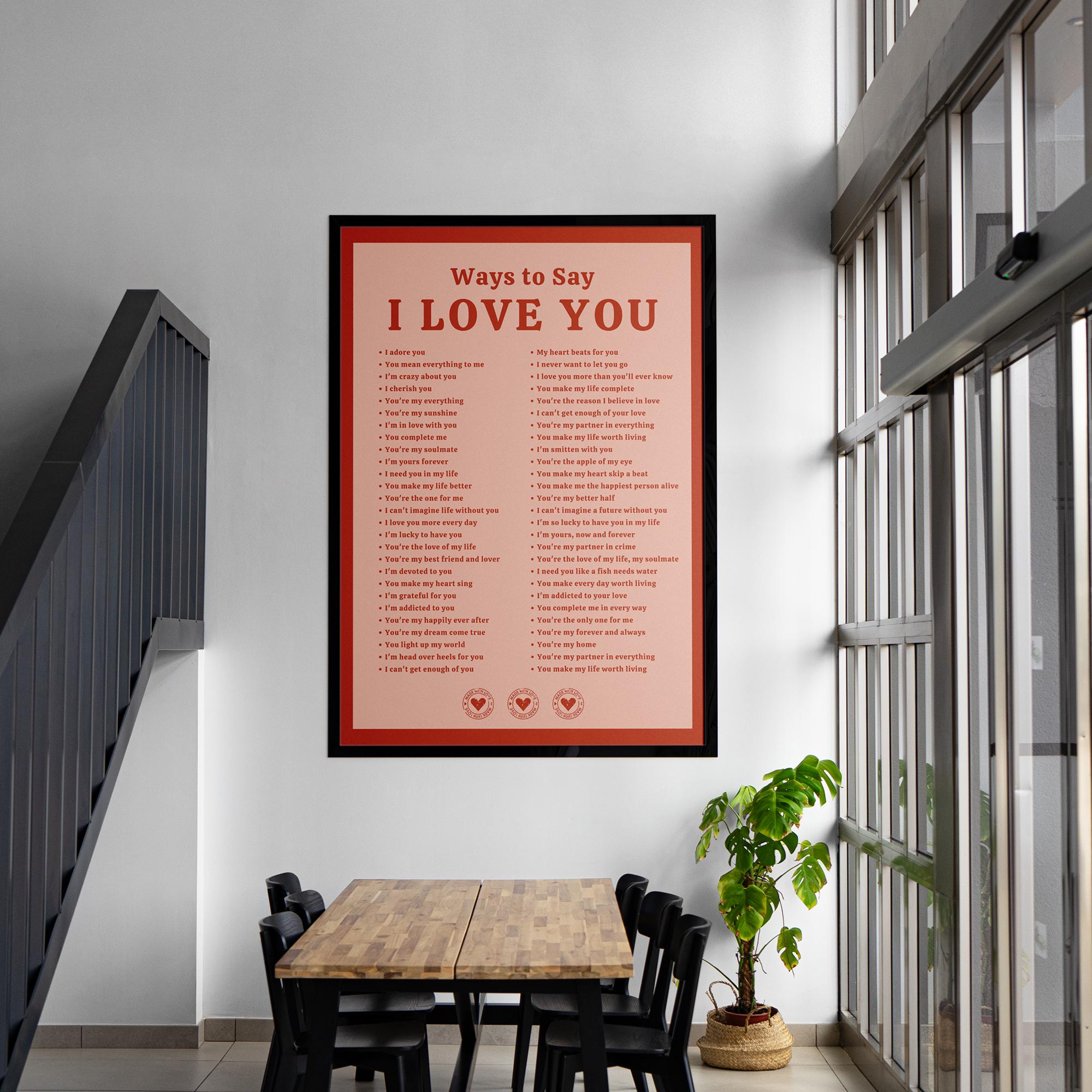 Romantic 'Ways to Say I Love You' Poster - Museum-Quality Print in Premium Wood Frame - Perfect for Home Decor & Thoughtful Gifts