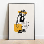 Abstract Illustration Framed Poster - Minimalist Black/Yellow Art Print - Matte Paper with Black/Wood/White Frame - Multiple Sizes
