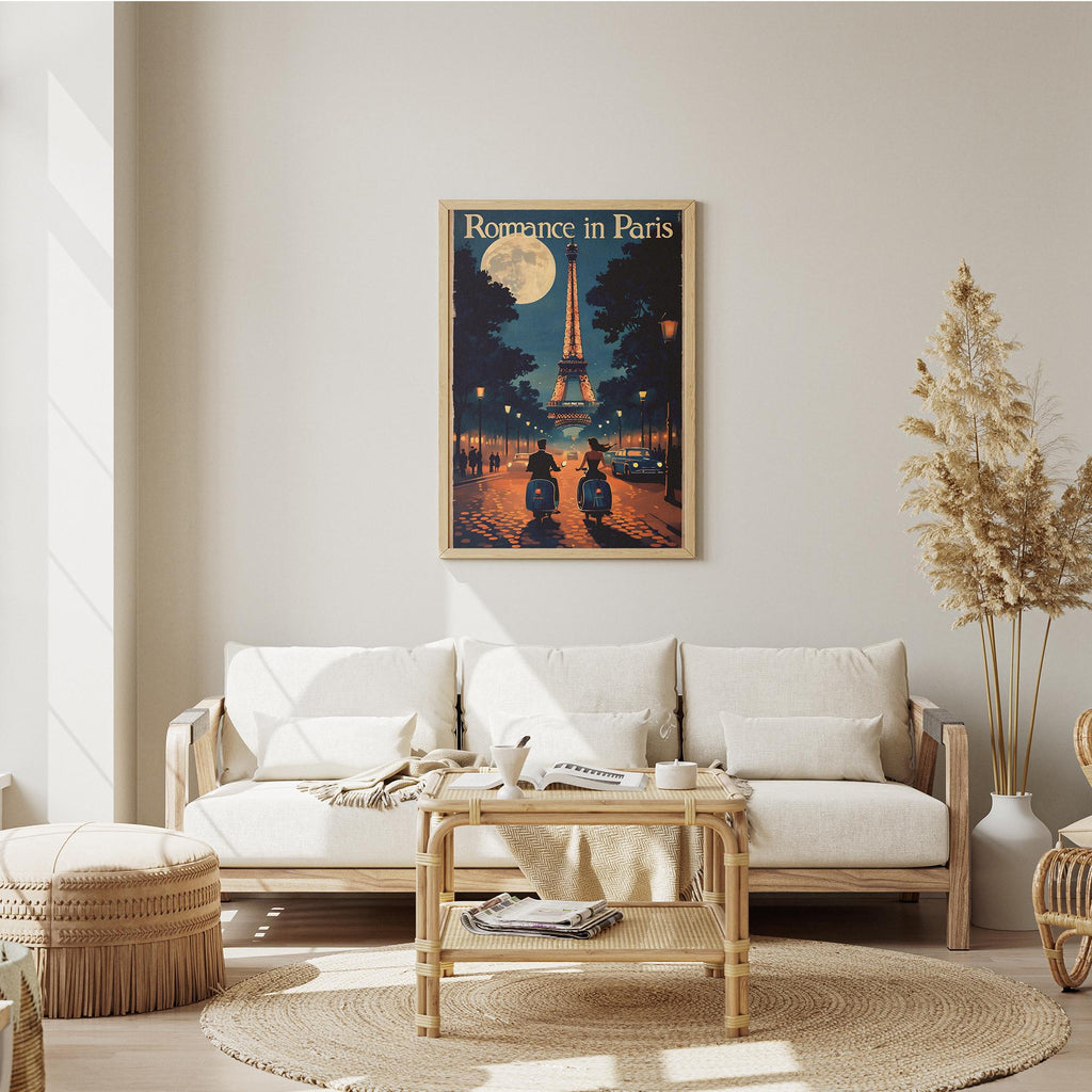 Romantic Paris Wall Art - Eiffel Tower Night Scene - Museum-Quality Poster with Durable Wooden Frame, Perfect Home Decor Gift