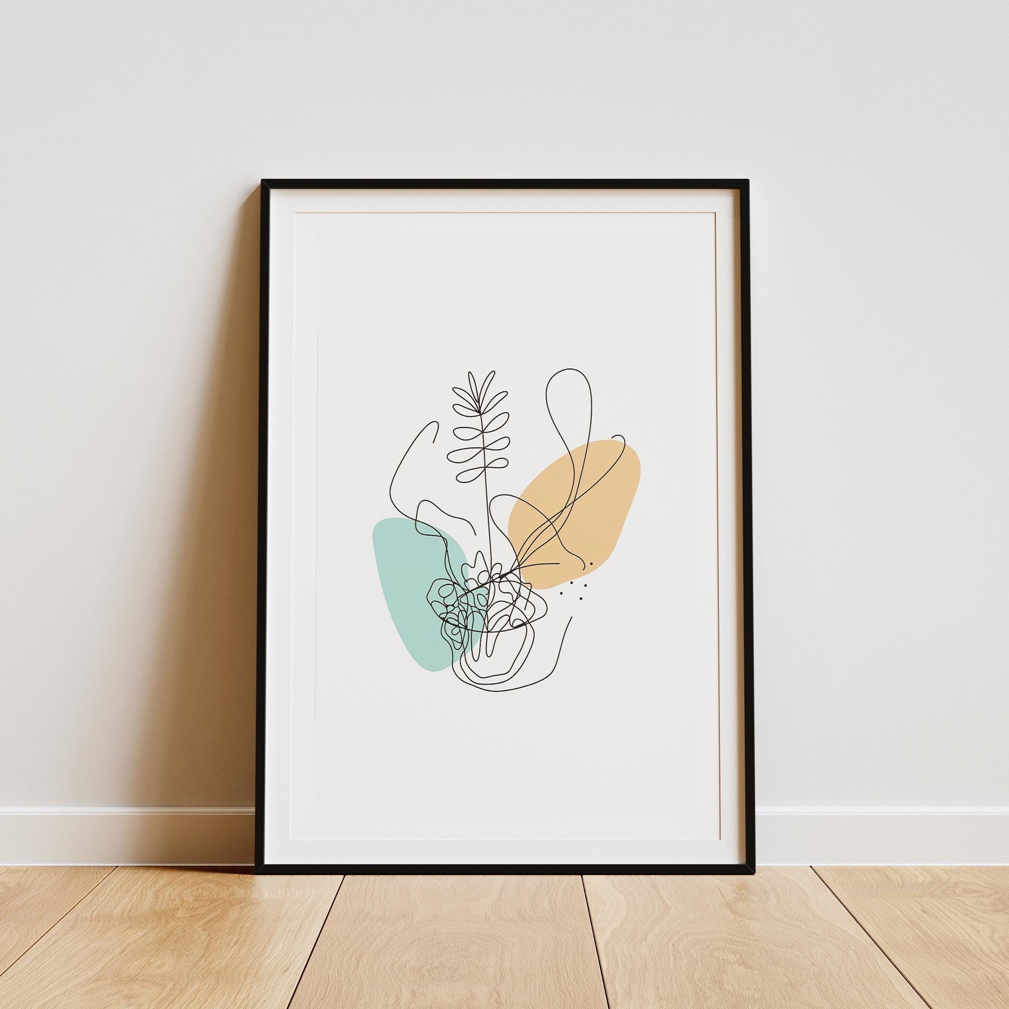 Minimal Abstract Line Art Print – Boho Plant Poster, Scandinavian Wall Art for Living Room, Gallery Wall Decor, Neutral Tones