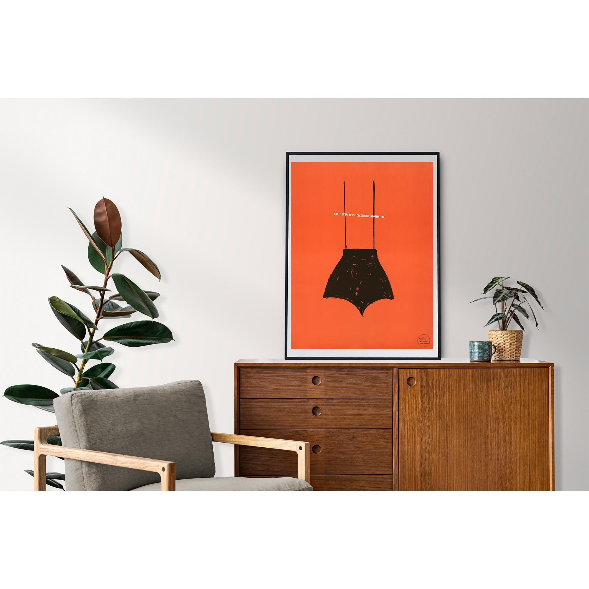 Vintage-Inspired Poster - 'Don’t Overexpose Classified Information' - Museum Quality Matte Paper, Durable Pine Frame in Black, White,or Wood