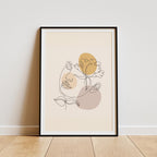Modern One Line Face Art Print – Minimalist Floral Abstract Wall Art, Neutral Boho Canvas & Framed Poster, Aesthetic Home Decor