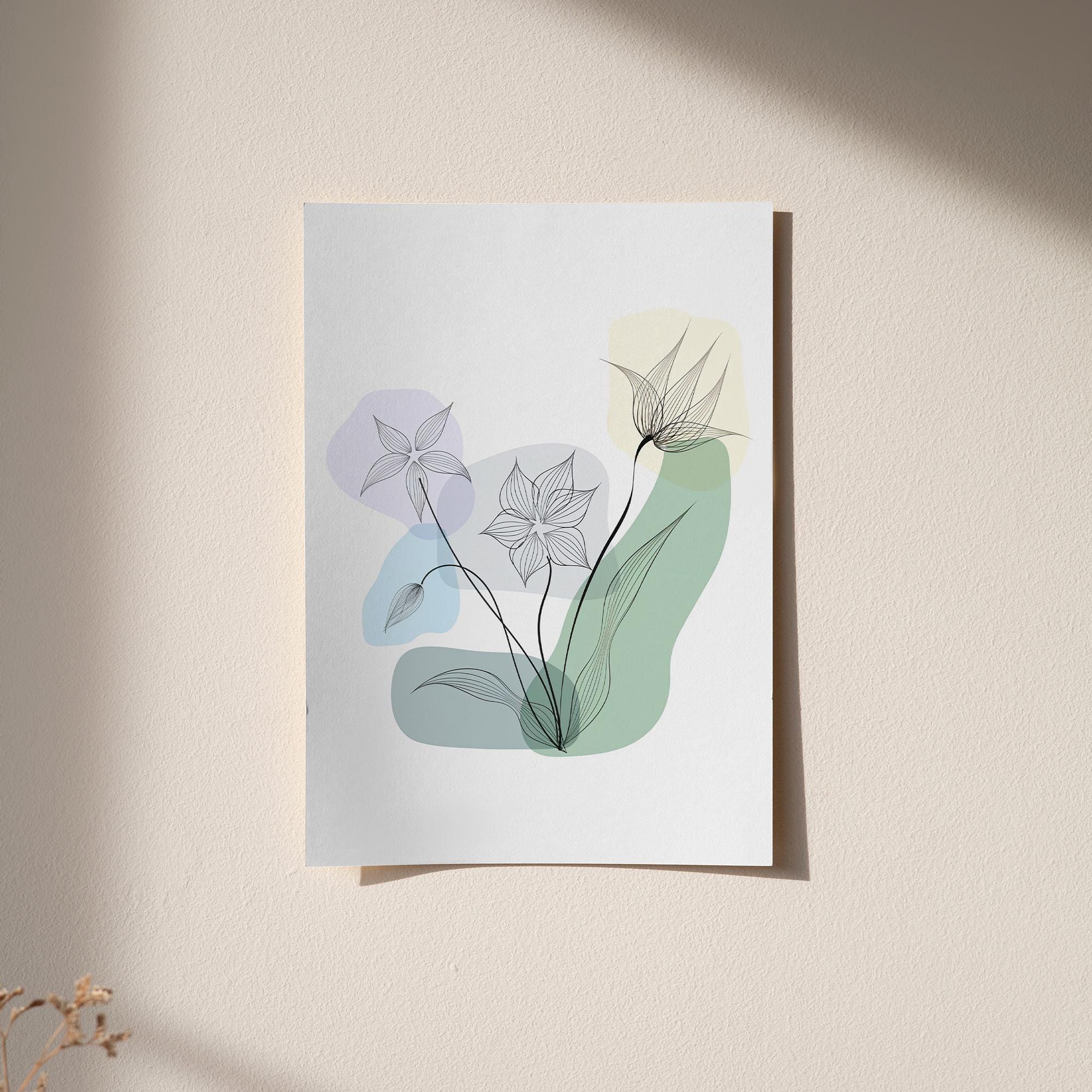 Abstract Botanical Line Art – Minimalist Floral Wall Art Poster, Framed or Canvas Print for Modern Home Decor
