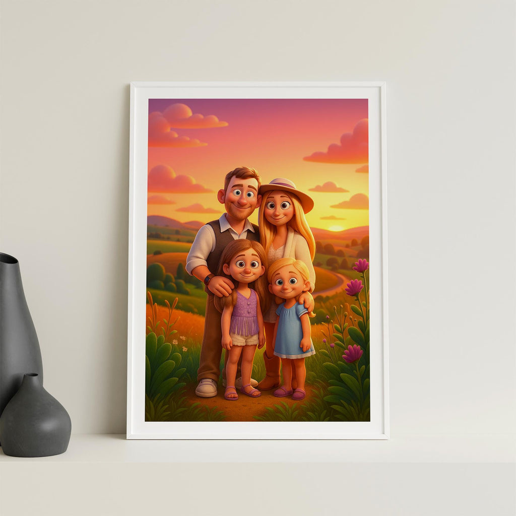 Custom Animated Character Family Portrait – Personalized Cartoon Style Art