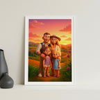 Custom Animated Character Family Portrait – Personalized Cartoon Style Art