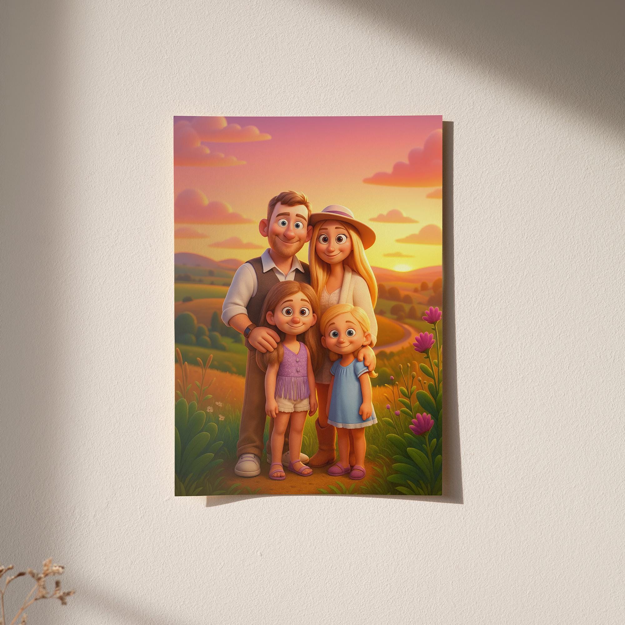 Custom Animated Character Family Portrait – Personalized Cartoon Style Art