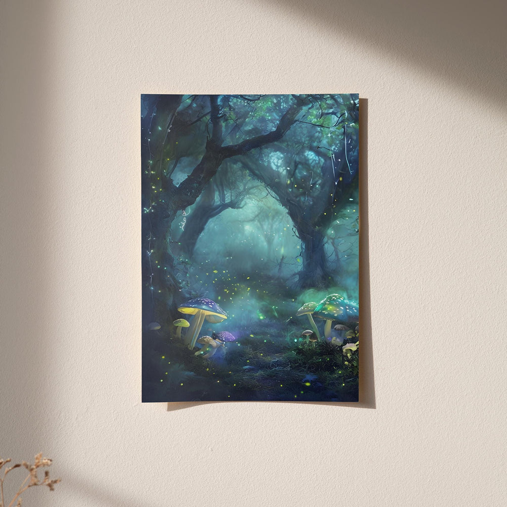 Enchanted Forest Wall Art | Glowing Mushroom Fantasy Print | Framed or Canvas | Mystical Woodland Decor | Dreamy Nature Illustration
