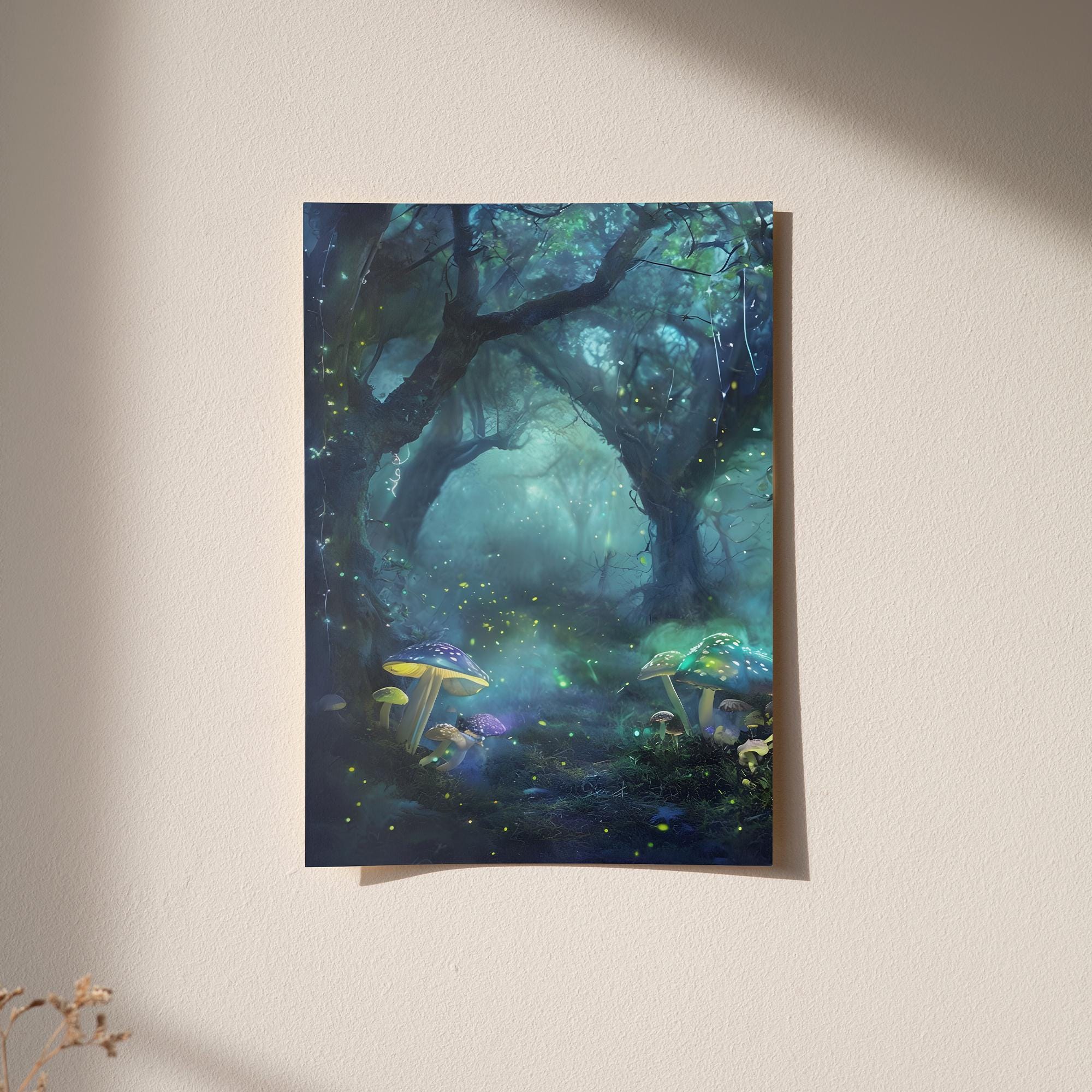Enchanted Forest Wall Art | Glowing Mushroom Fantasy Print | Framed or Canvas | Mystical Woodland Decor | Dreamy Nature Illustration