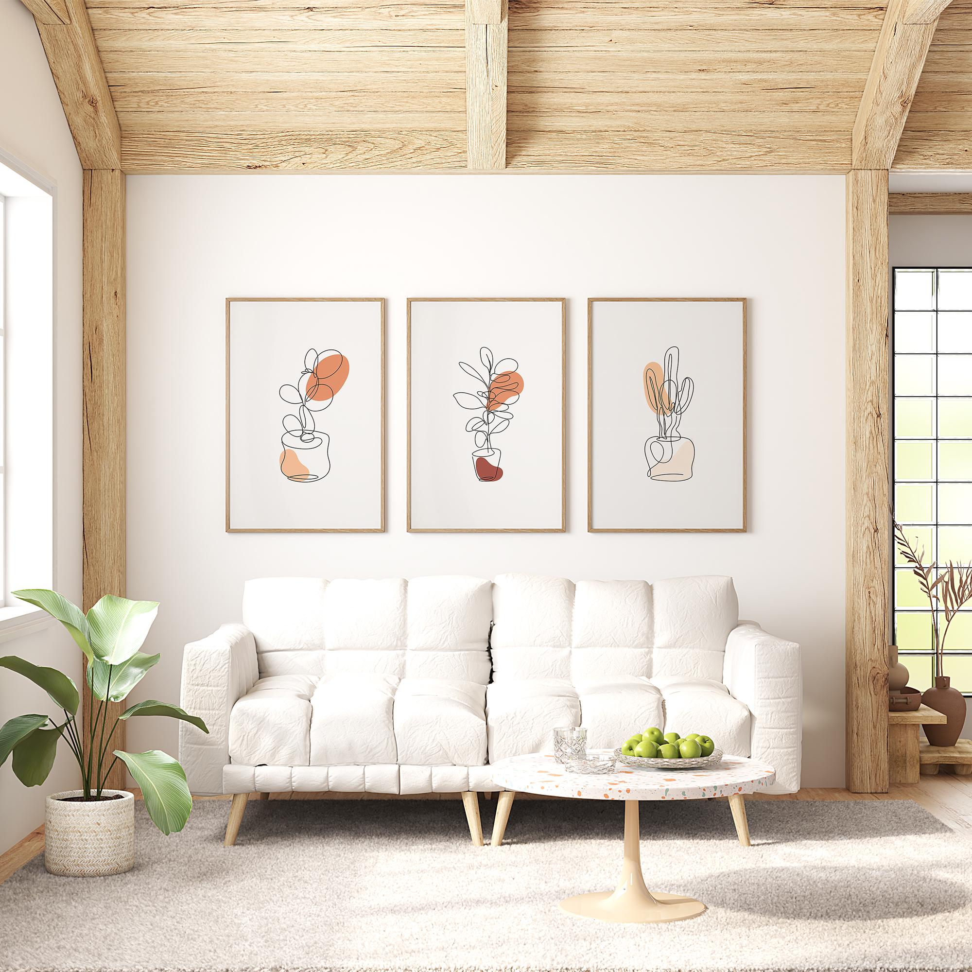Minimalist Line Art Plant Set - 3 Piece Botanical Wall Art, Abstract Plant Prints, Scandinavian Decor, Modern Home Office Artwork