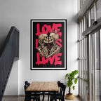 Skeletal Figures Embracing Poster - Love Is Love Art Print - Premium Framed, Museum-Quality Paper, Sustainable Materials - 15 Sizes