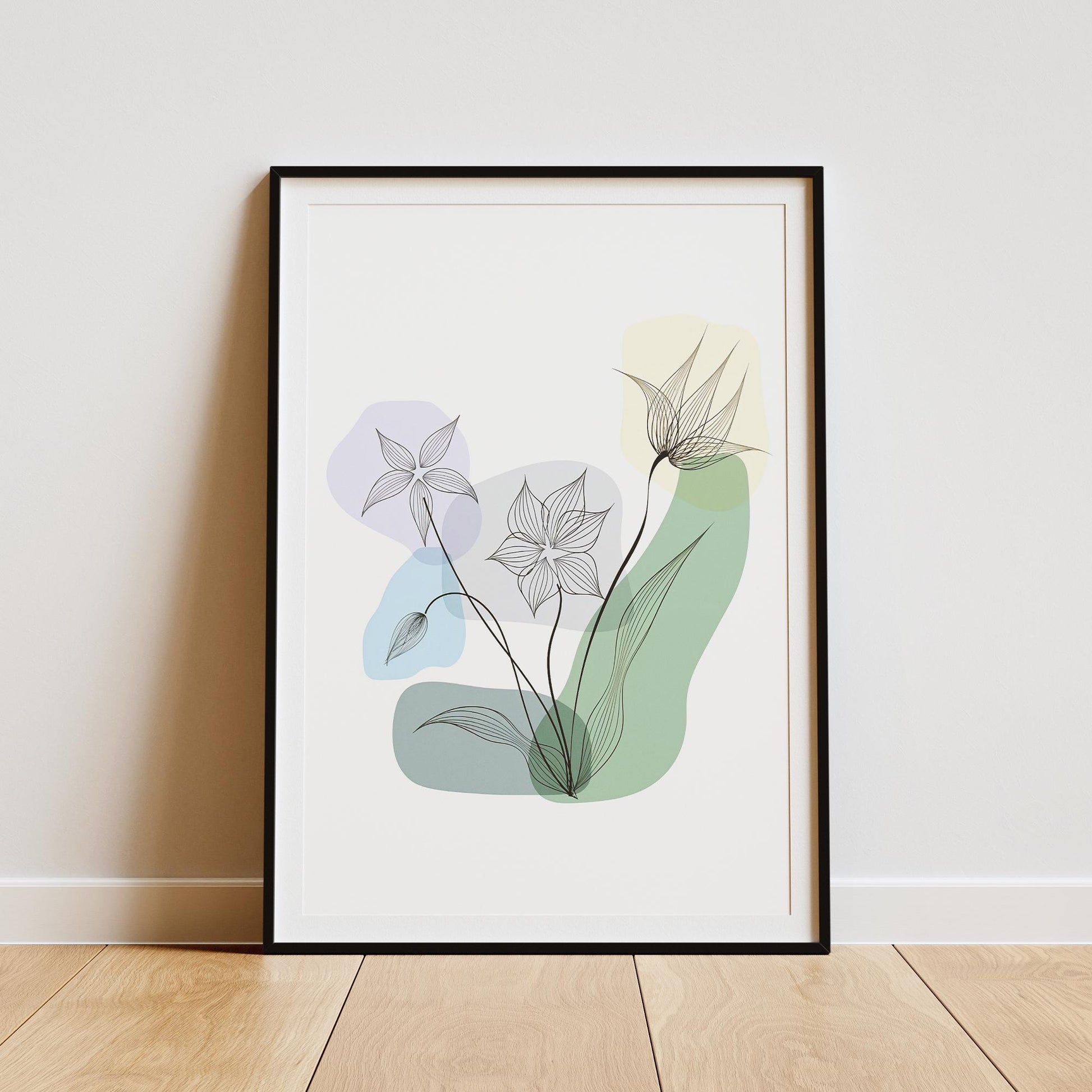 Abstract Botanical Line Art – Minimalist Floral Wall Art Poster, Framed or Canvas Print for Modern Home Decor