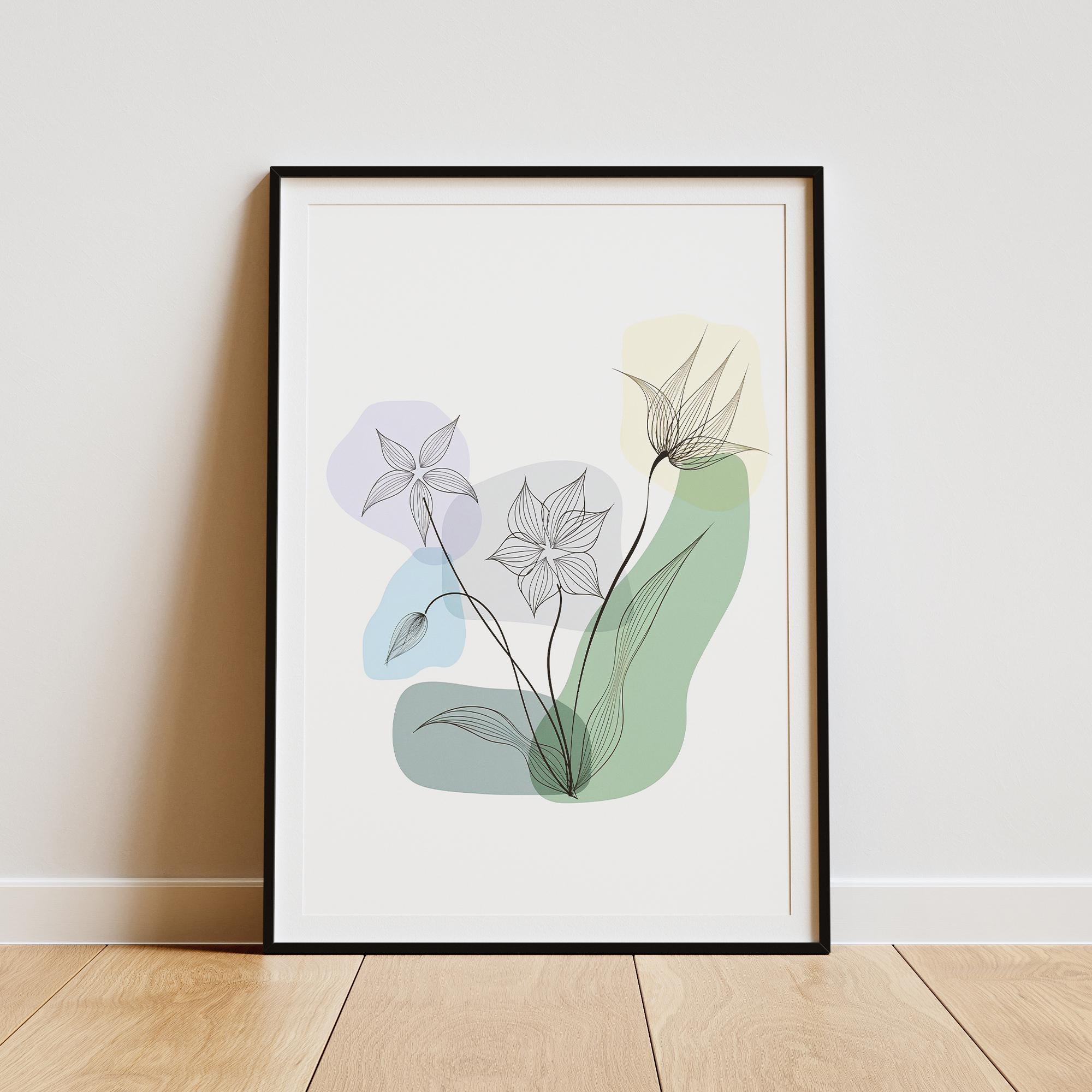 Abstract Botanical Line Art – Minimalist Floral Wall Art Poster, Framed or Canvas Print for Modern Home Decor