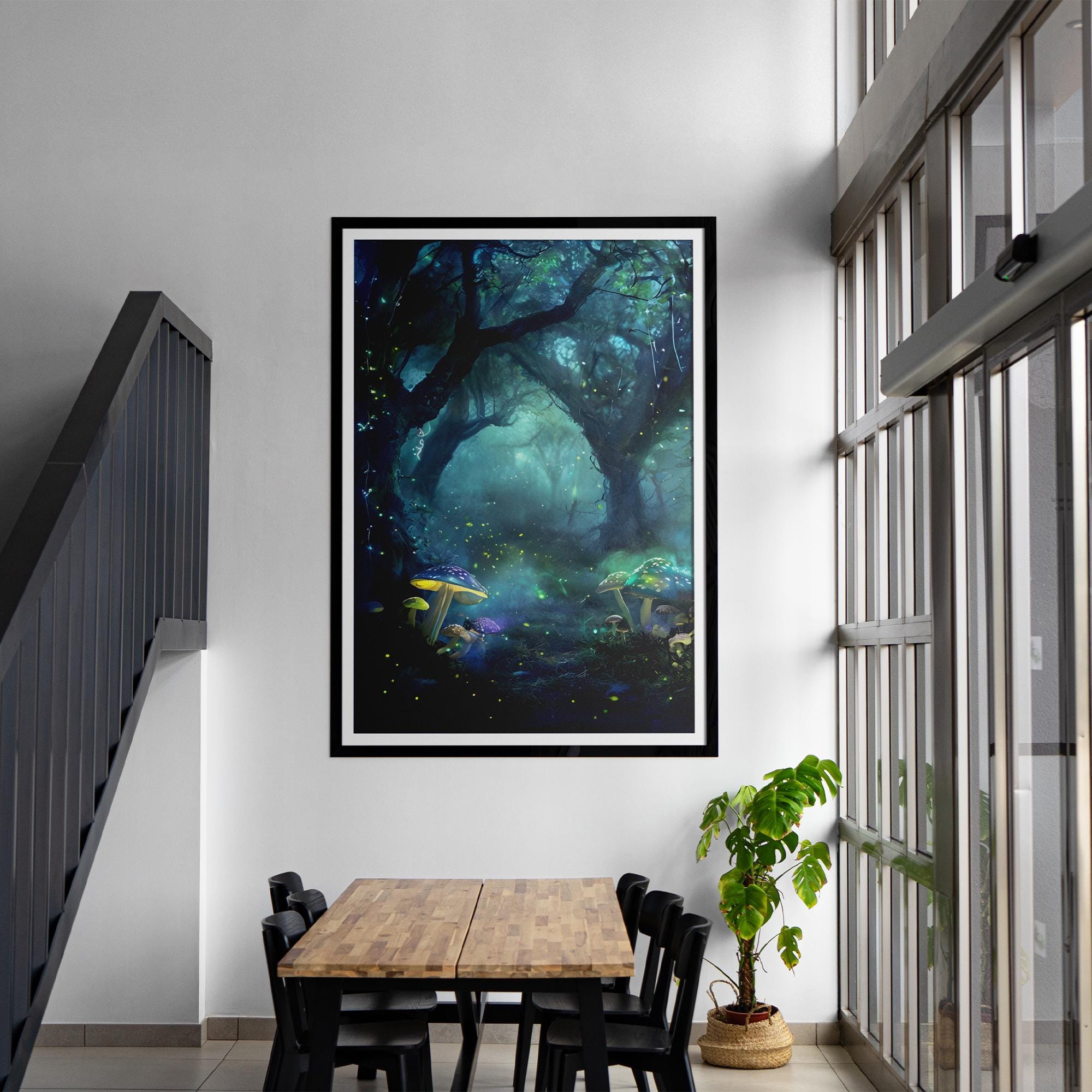 Enchanted Forest Wall Art | Glowing Mushroom Fantasy Print | Framed or Canvas | Mystical Woodland Decor | Dreamy Nature Illustration