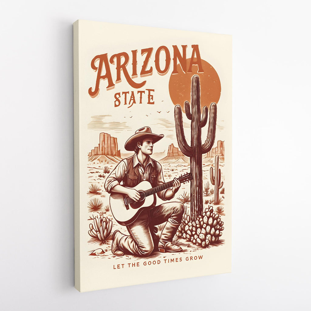 Arizona Desert Cowboy Art | Framed Poster or Canvas | Guitar & Cactus Wall Decor | Premium Quality | Multiple Sizes Frame Colors