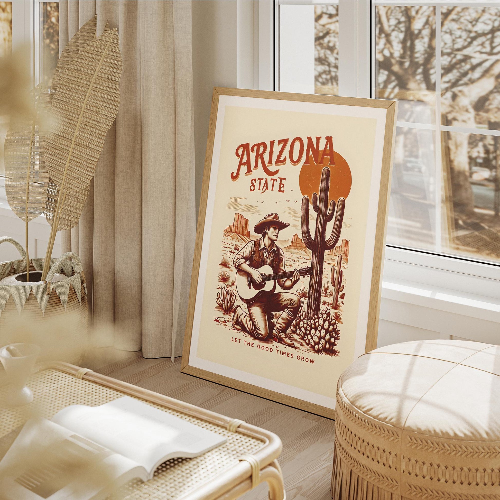 Arizona Cowboy Digital Print | Western Wall Art | Instant Download | Guitar & Cactus Art | Rustic Desert Decor | High-Quality PDF