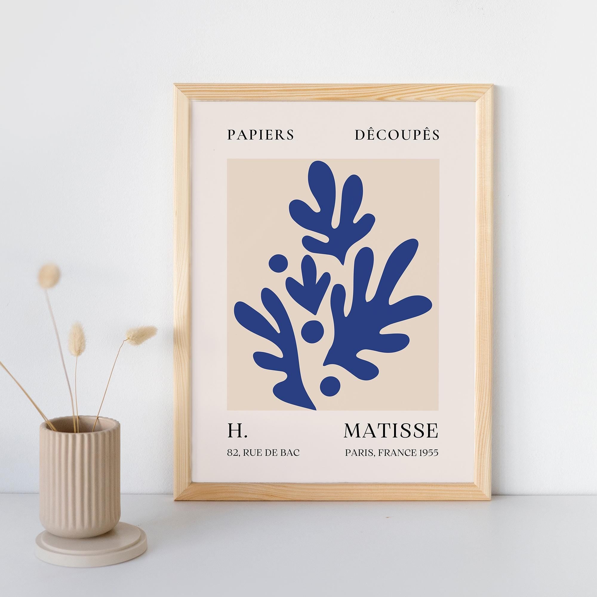 Matisse-Inspired Blue Abstract Cut-Out Poster - Museum Quality Paper, Ready-to-Hang, Sustainable Materials, Elegant Home Decor