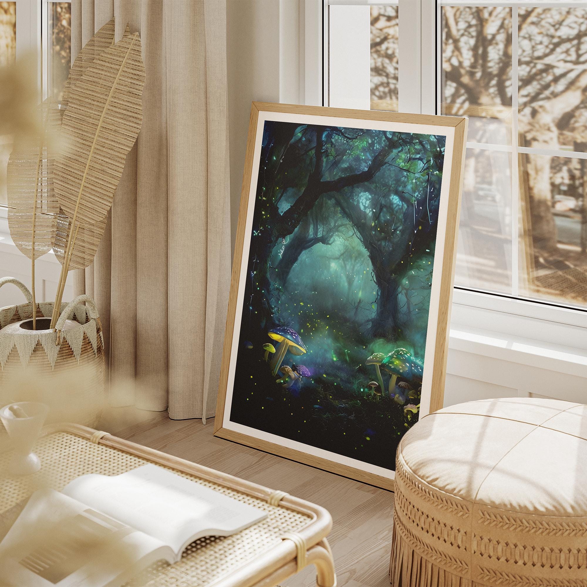 Enchanted Forest Wall Art | Glowing Mushroom Fantasy Print | Framed or Canvas | Mystical Woodland Decor | Dreamy Nature | Digital Download