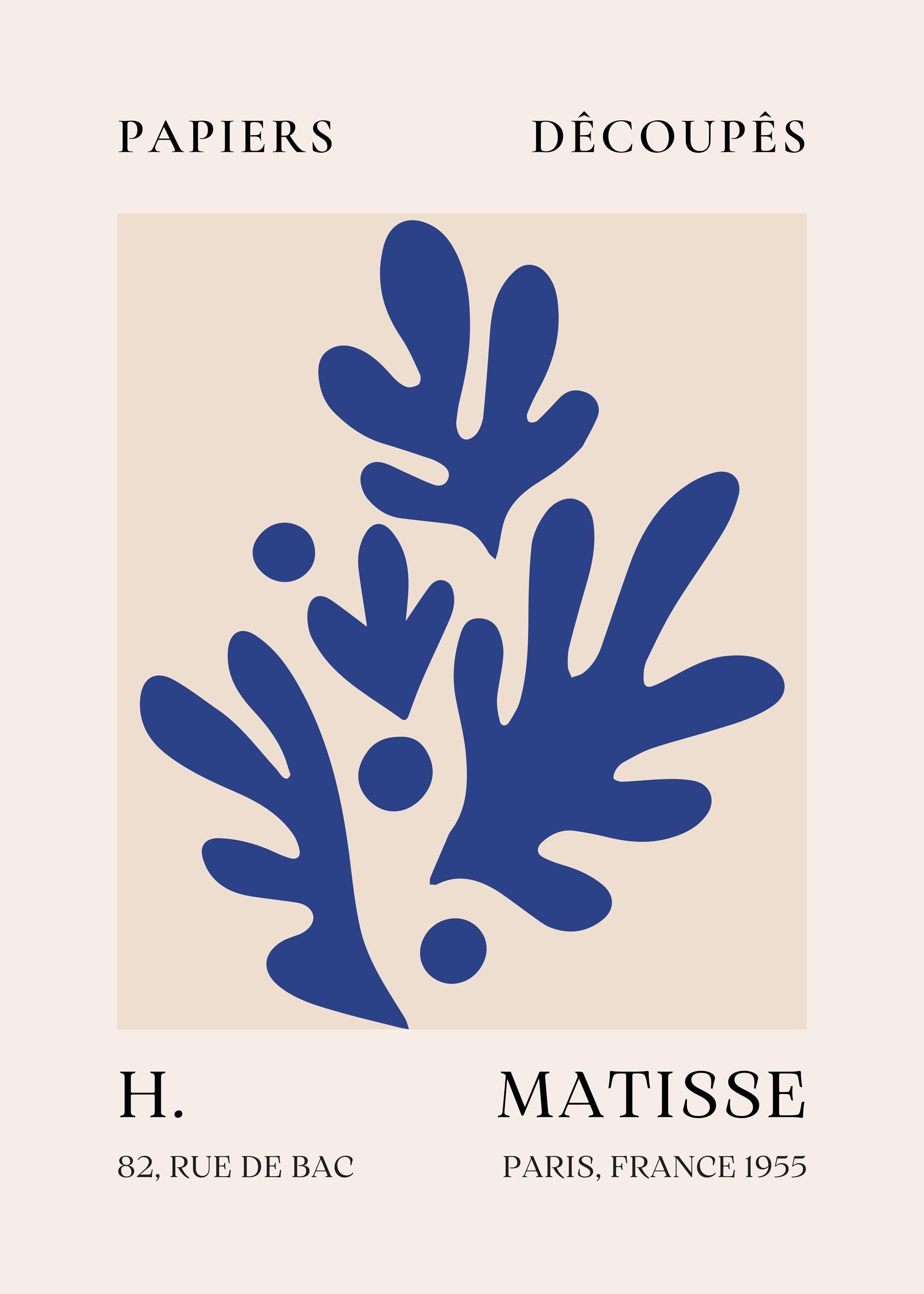 Matisse-Inspired Blue Abstract Cut-Out Poster - Museum Quality Paper, Ready-to-Hang, Sustainable Materials, Elegant Home Decor