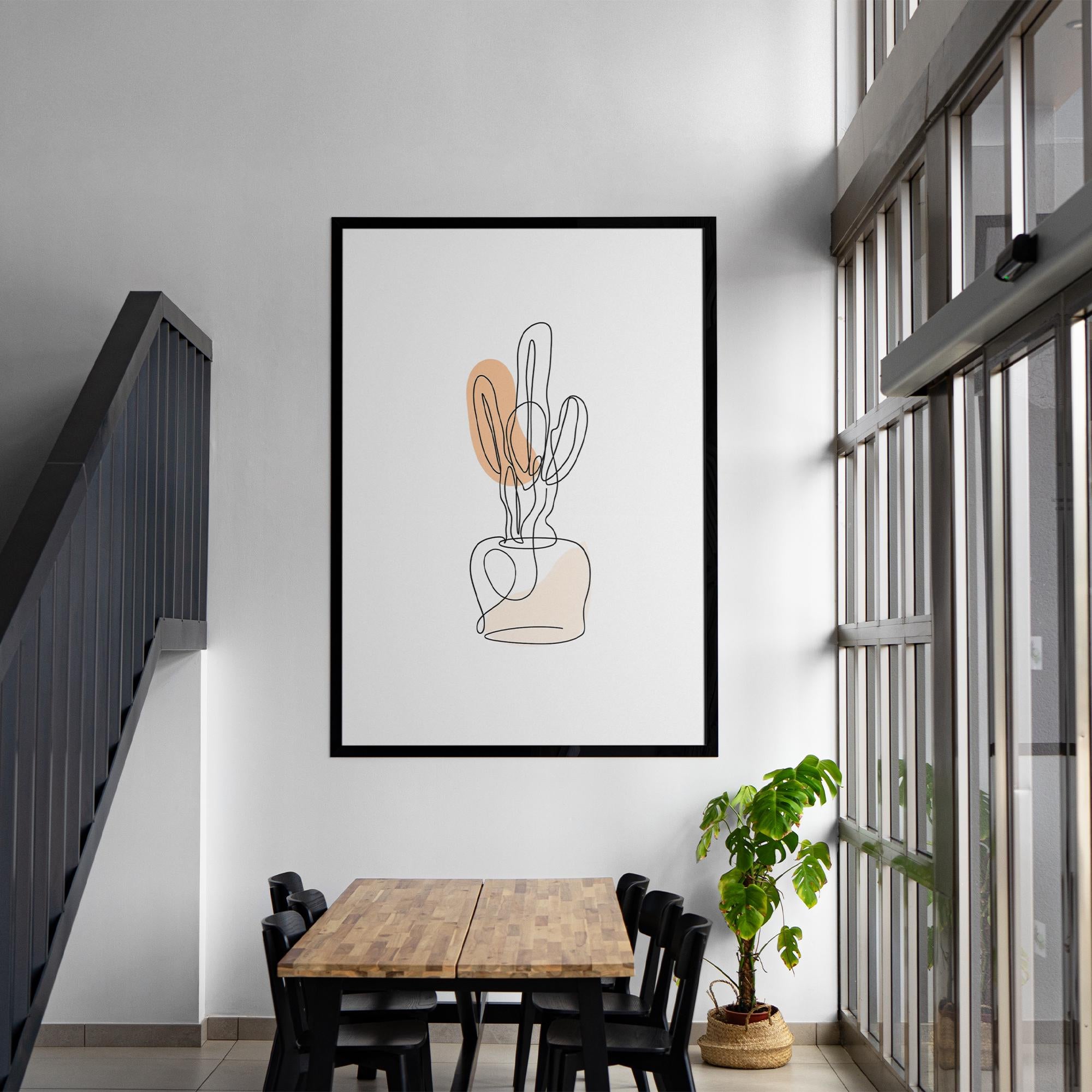 Minimalist Line Art Cactus Print – Modern Boho Wall Art, Abstract Botanical Drawing, Scandinavian Poster, Neutral Aesthetic Decor