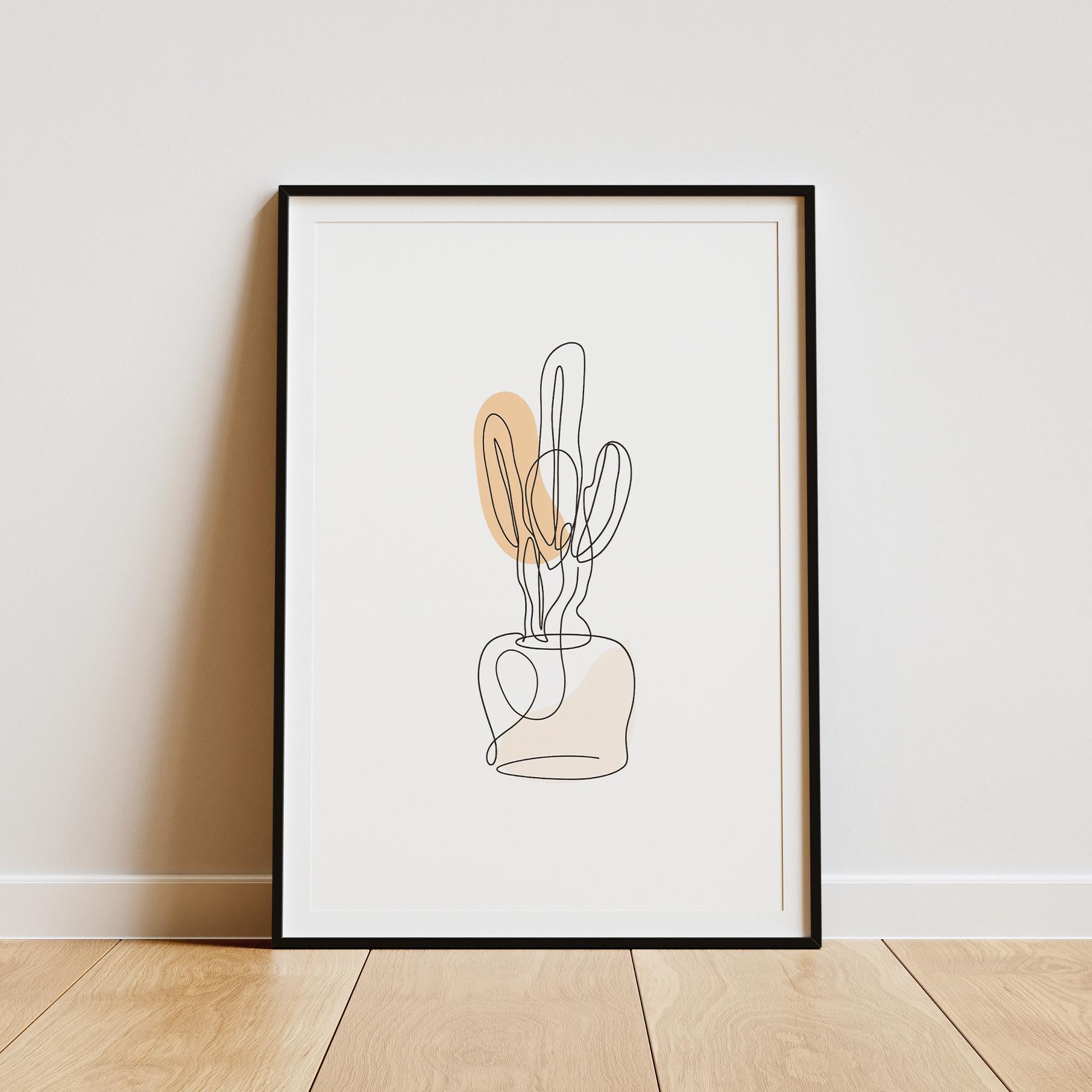 Minimalist Line Art Cactus Print – Modern Boho Wall Art, Abstract Botanical Drawing, Scandinavian Poster, Neutral Aesthetic Decor
