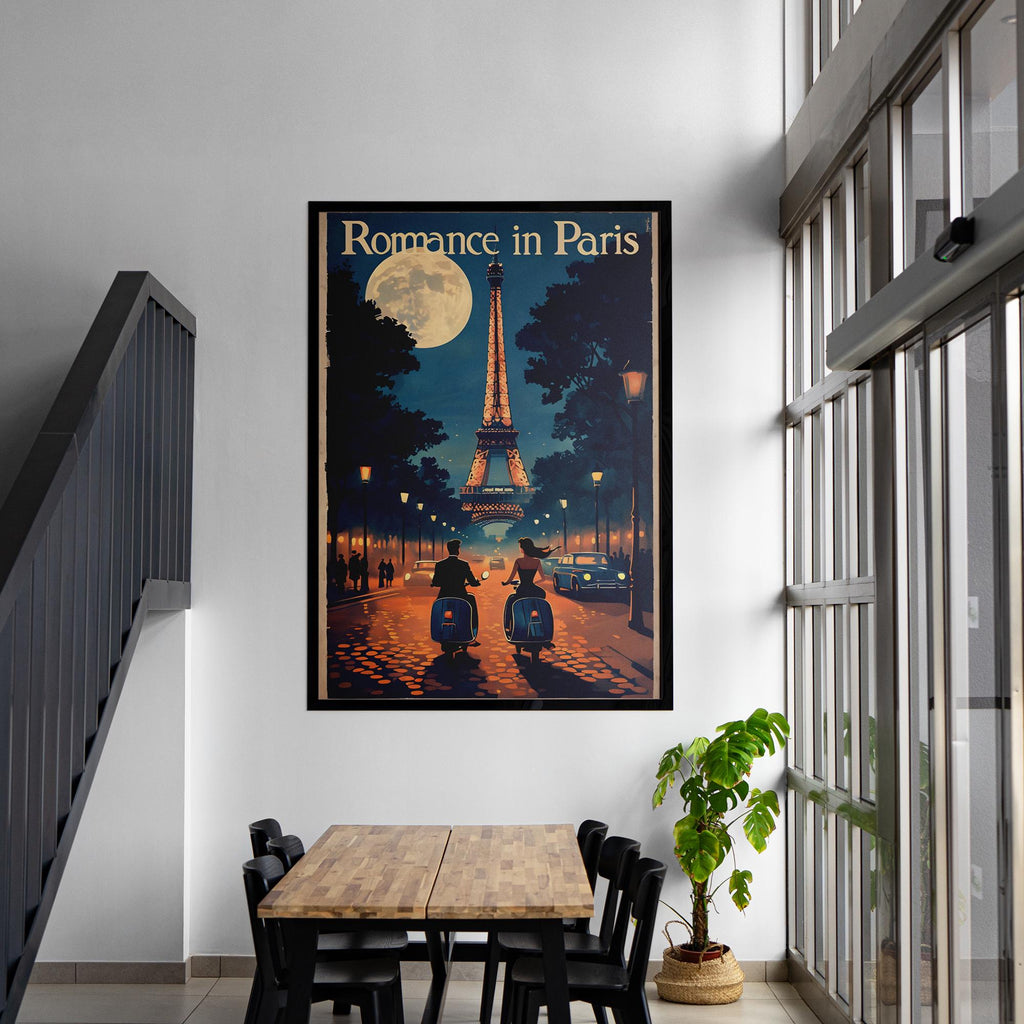 Romantic Paris Wall Art - Eiffel Tower Night Scene - Museum-Quality Poster with Durable Wooden Frame, Perfect Home Decor Gift