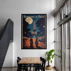 Romantic Paris Wall Art - Eiffel Tower Night Scene - Museum-Quality Poster with Durable Wooden Frame, Perfect Home Decor Gift