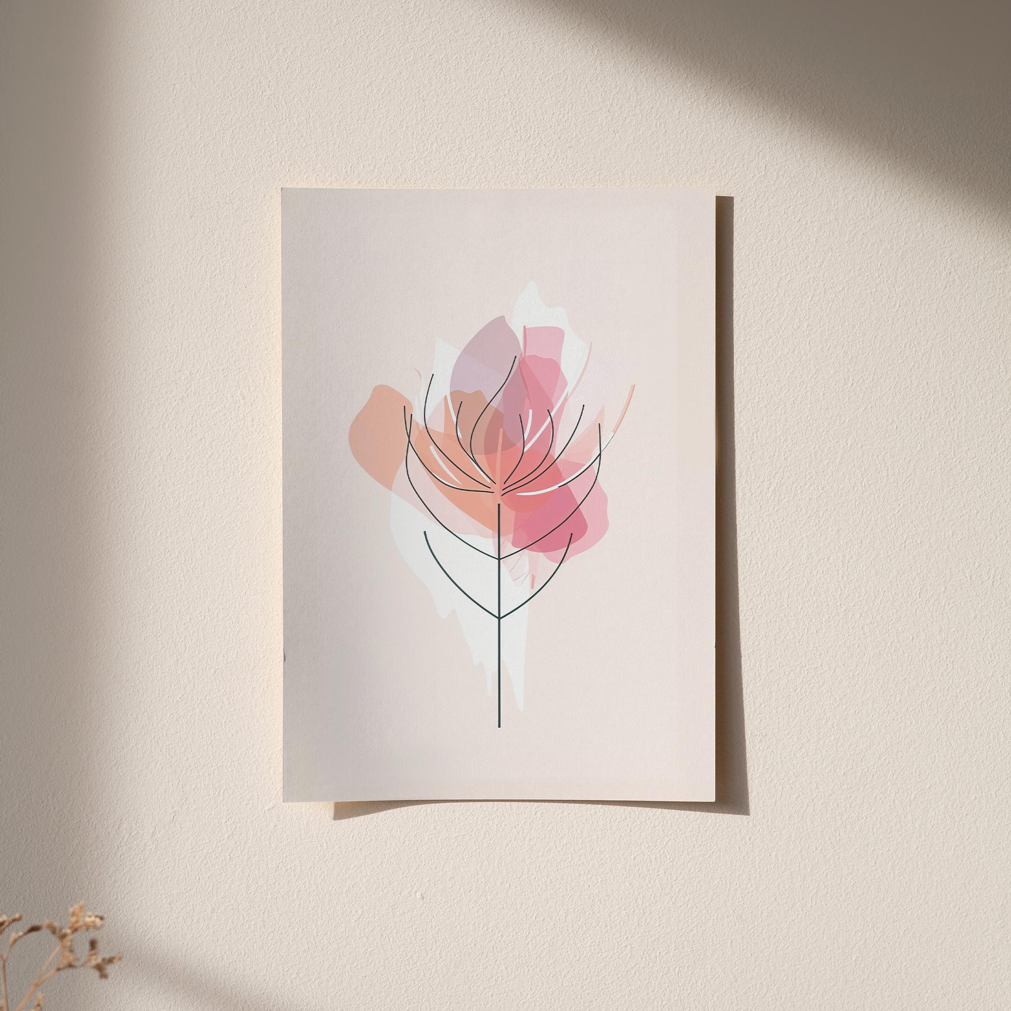 Modern Floral Line Art Poster – Pink Abstract Flower Print, Framed or Canvas Wall Art for Home & Office Decor