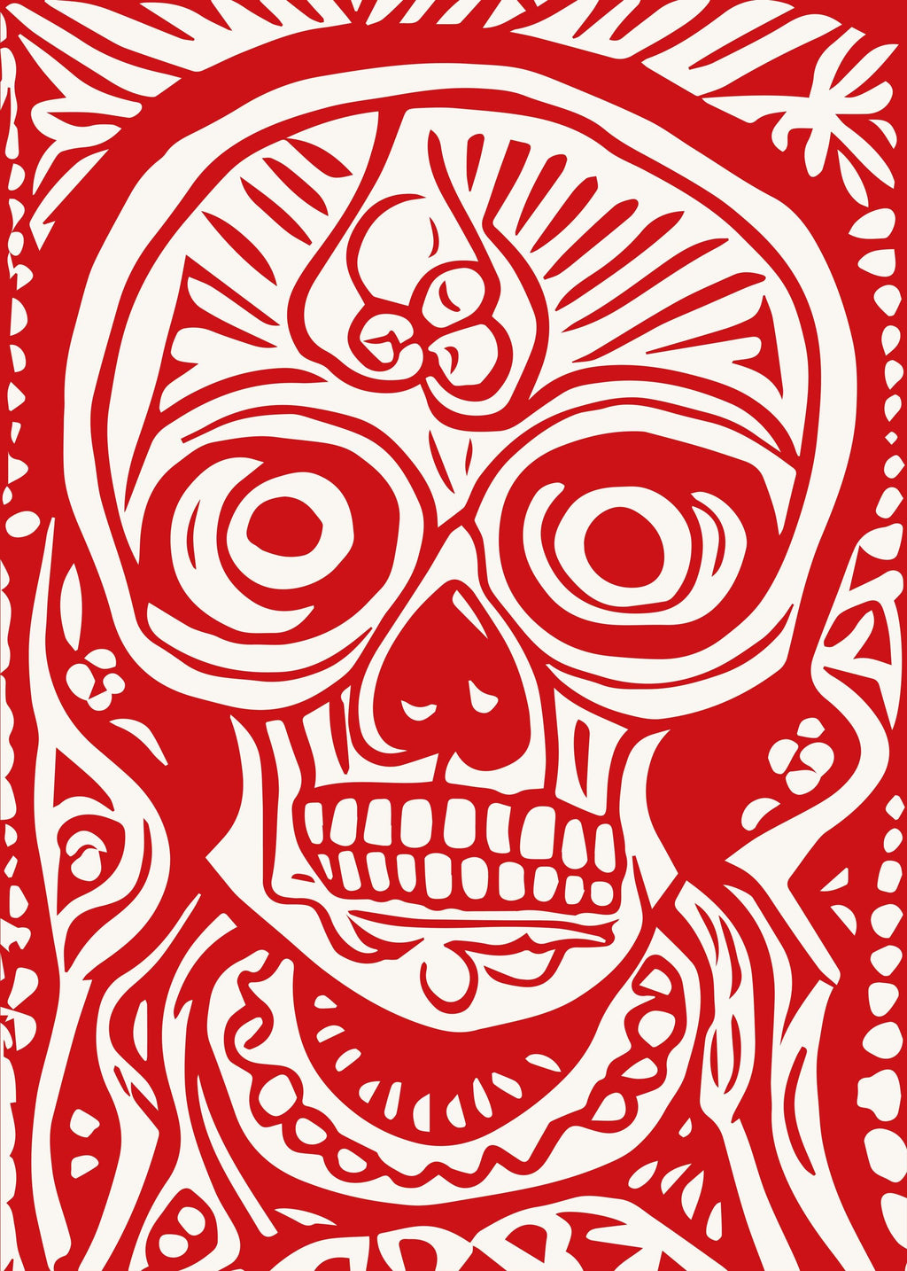 Bold Red Skull Art Print - Museum Quality, Framed in Durable Wood, Ready to Hang, High-Quality Paper, Perfect for Art Lovers!