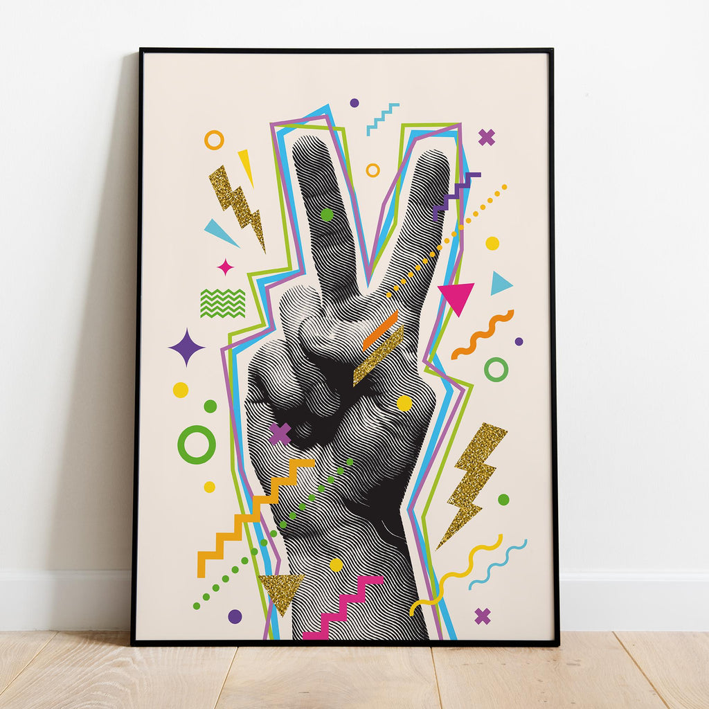 Peace Sign Art Print - Framed Poster, Museum-Quality Matte Paper, Sustainable Wood Frame, Vibrant Retro Design, Ready to Hang