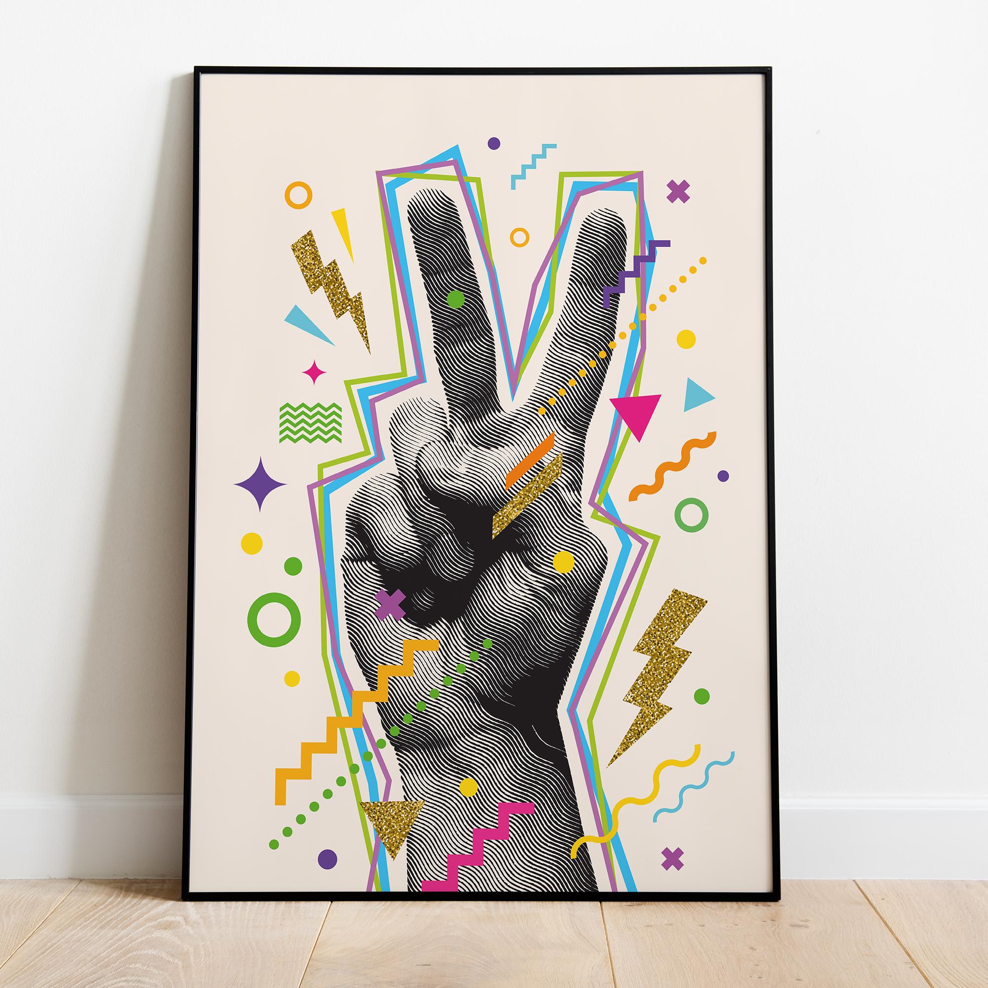Peace Sign Art Print - Framed Poster, Museum-Quality Matte Paper, Sustainable Wood Frame, Vibrant Retro Design, Ready to Hang