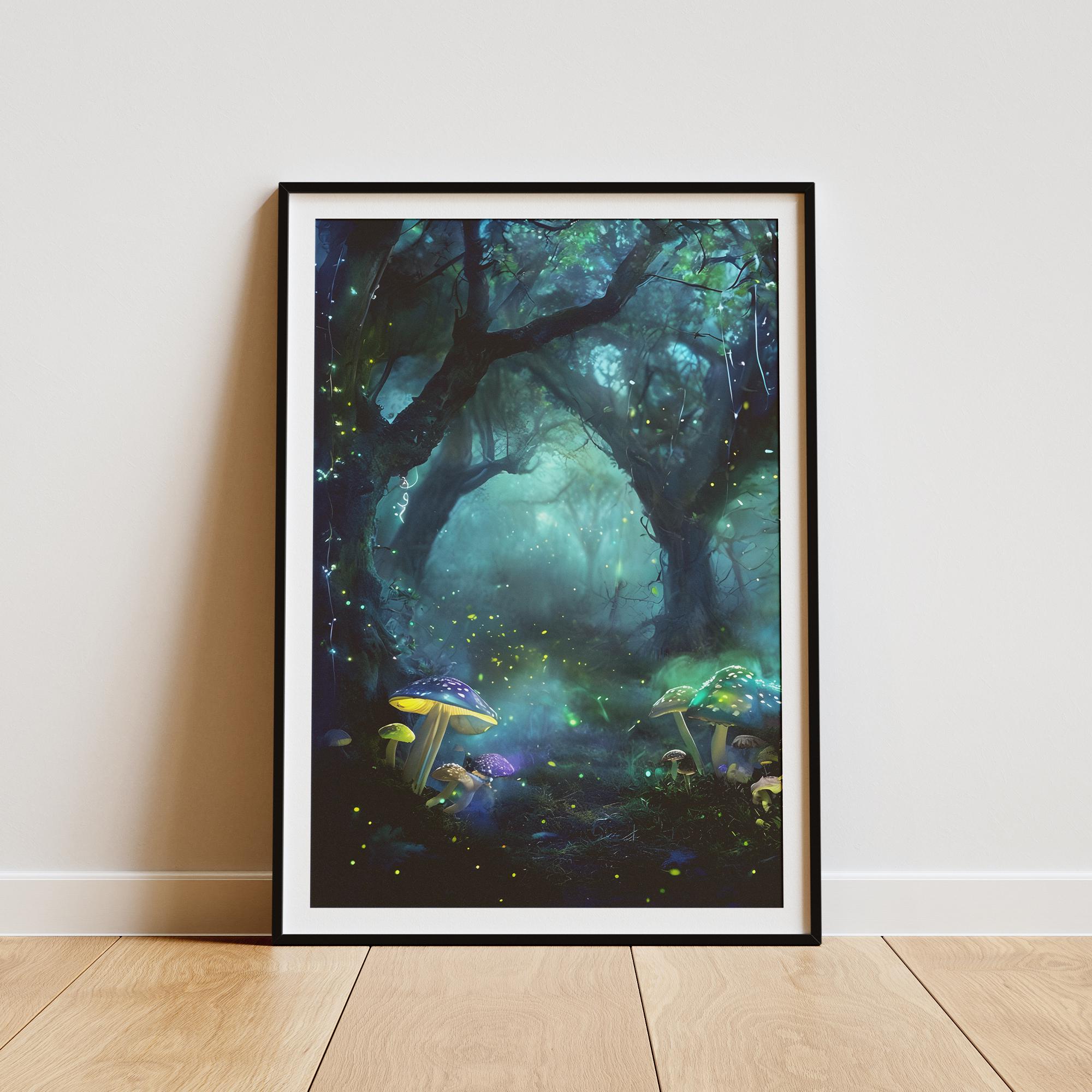 Enchanted Forest Wall Art | Glowing Mushroom Fantasy Print | Framed or Canvas | Mystical Woodland Decor | Dreamy Nature | Digital Download