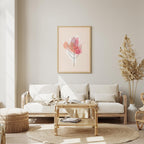 Modern Floral Line Art Poster – Pink Abstract Flower Print, Framed or Canvas Wall Art for Home & Office Decor
