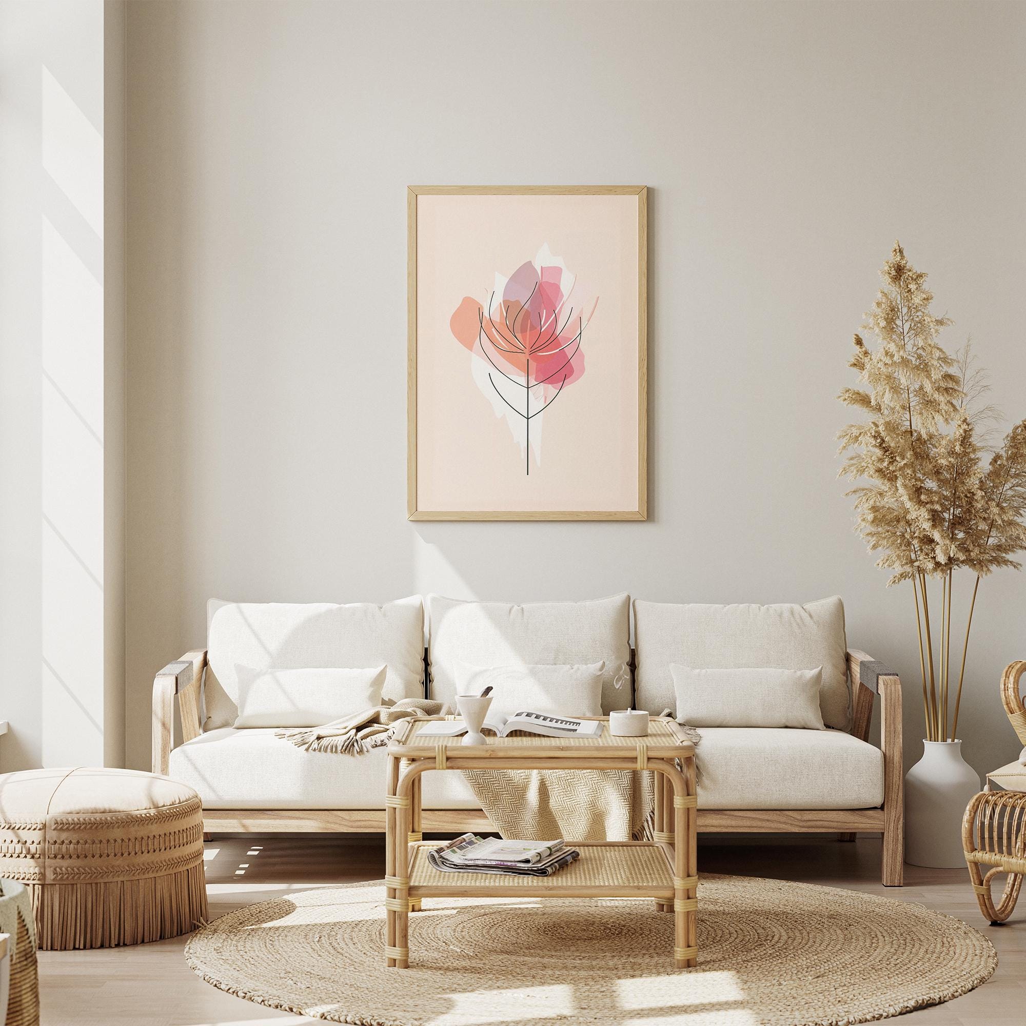 Modern Floral Line Art Poster – Pink Abstract Flower Print, Framed or Canvas Wall Art for Home & Office Decor