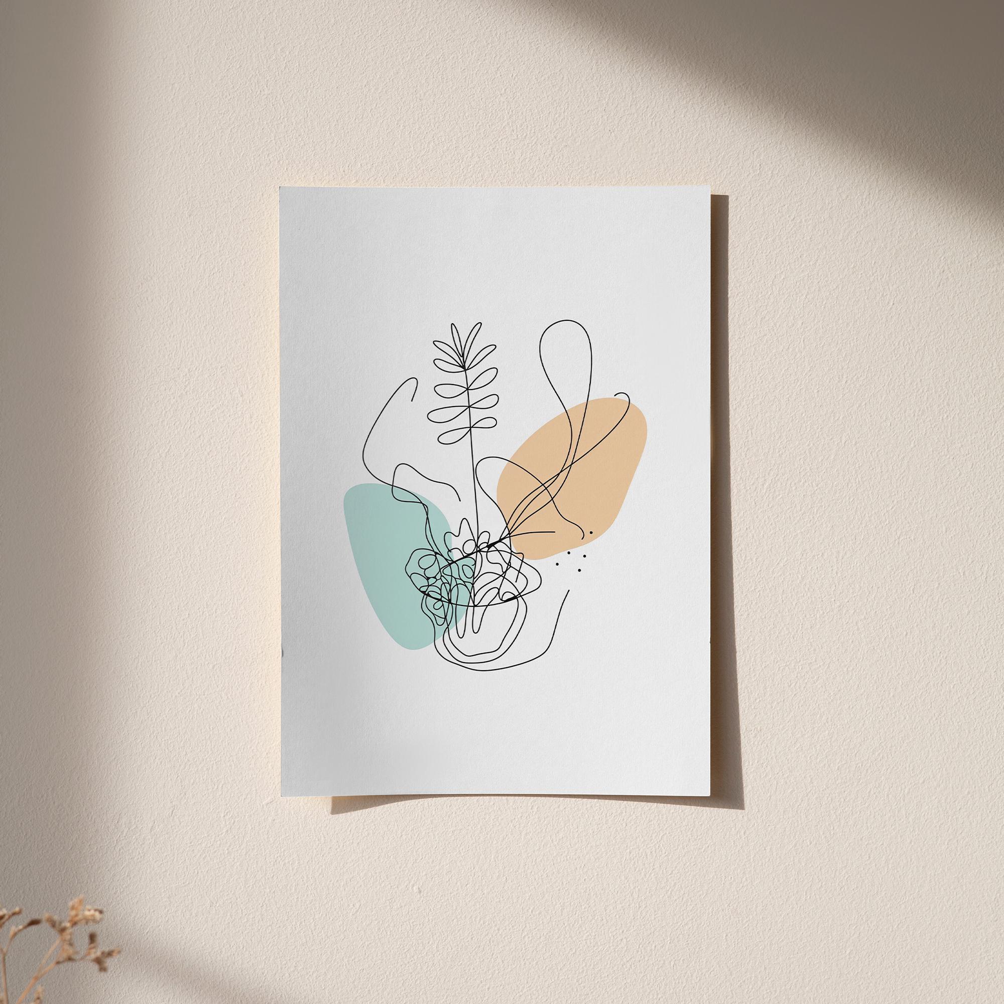 Minimal Abstract Line Art Print – Boho Plant Poster, Scandinavian Wall Art for Living Room, Gallery Wall Decor, Neutral Tones