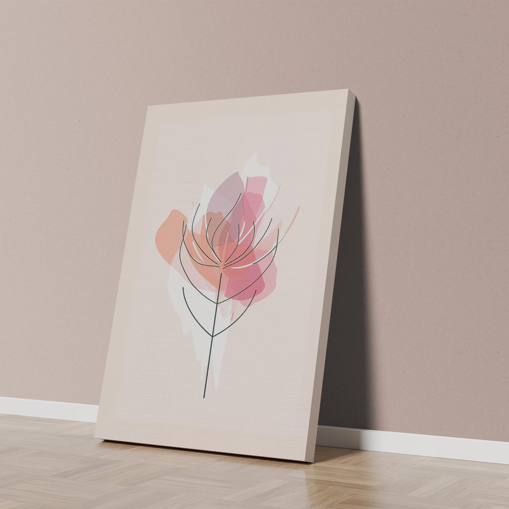 Modern Floral Line Art Poster – Pink Abstract Flower Print, Framed or Canvas Wall Art for Home & Office Decor