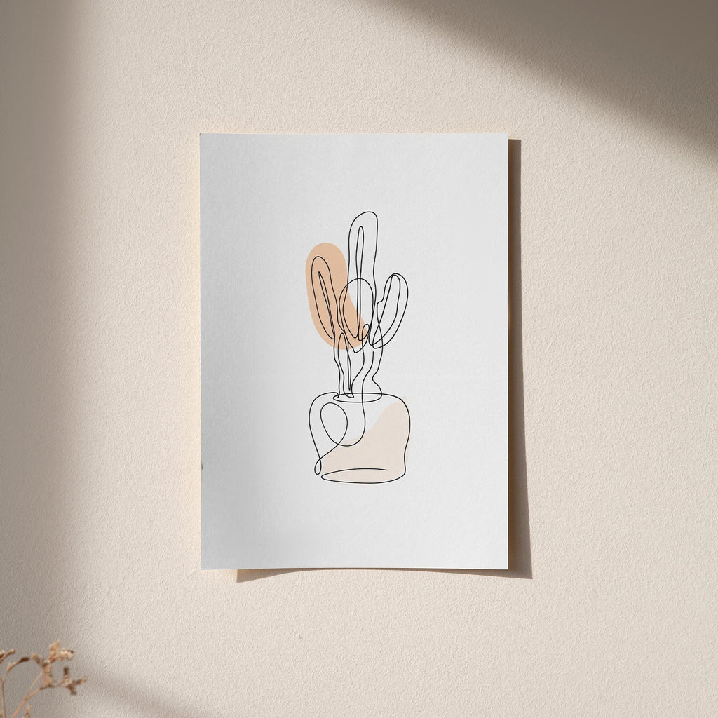 Minimalist Line Art Cactus Print – Modern Boho Wall Art, Abstract Botanical Drawing, Scandinavian Poster, Neutral Aesthetic Decor