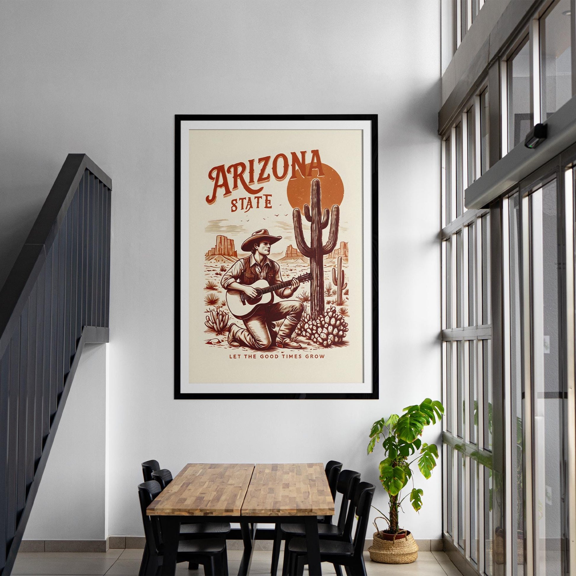 Arizona Cowboy Digital Print | Western Wall Art | Instant Download | Guitar & Cactus Art | Rustic Desert Decor | High-Quality PDF