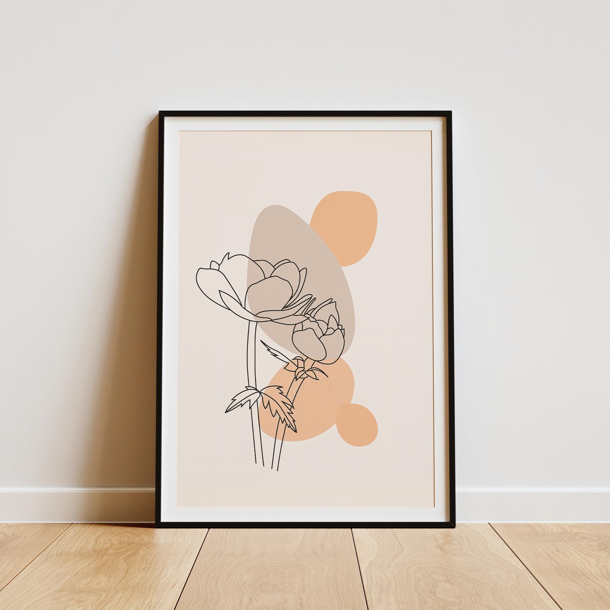Minimal Botanical Line Art Poster – Modern Flower Wall Art for Living Room, Office & Bedroom – Neutral Wall Decor Print