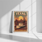 Texas Desert Poster - Premium Wall Art, Cowboy Hat & Cactus Design, FSC Paper, Framed or Canvas Options, Perfect for Rustic Decor